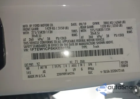 2019 Ford F-150 Xl from USA, damaged, VIN 1FTEW1CP5KKE80658